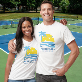 Camiseta Pickleball Tropical Palm Tree Sun Seu Texto Person