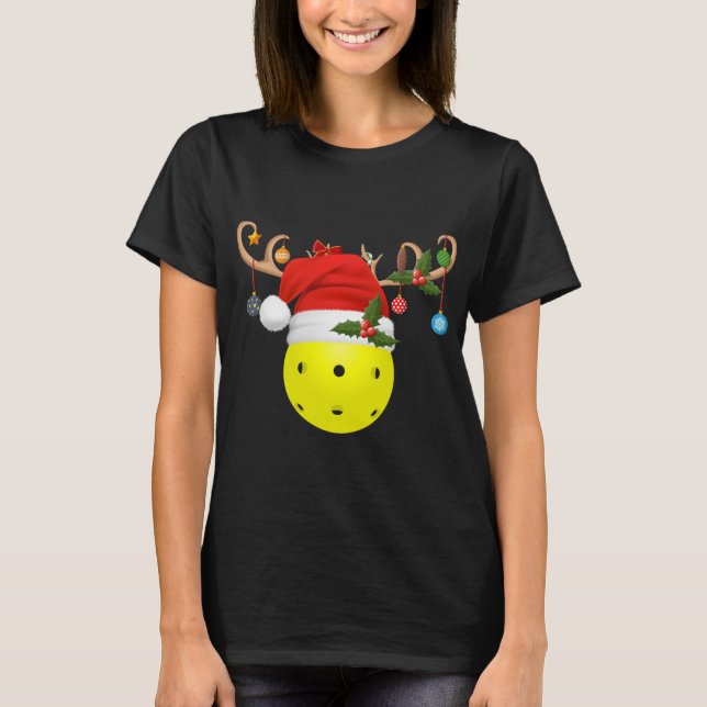 Camiseta Pickleball Xmas Gift Reindeer Santa Hat (Frente)