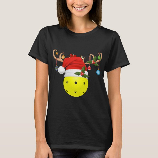 Camiseta Pickleball Xmas Gift Reindeer Santa Hat (Frente)