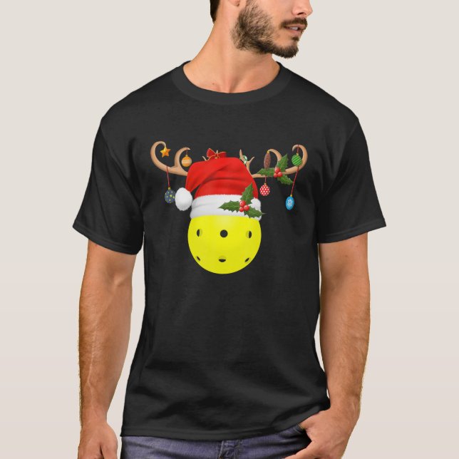 Camiseta Pickleball Xmas Gift Reindeer Santa Hat Pickleball (Frente)