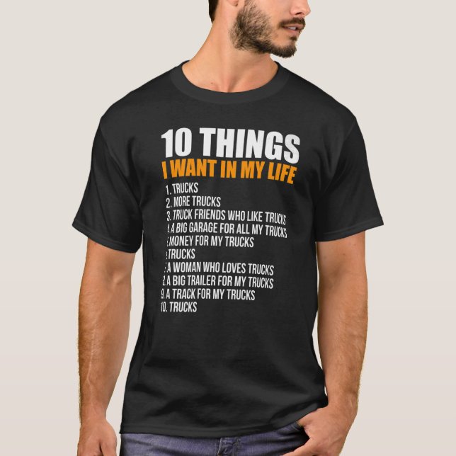Camiseta Pickup Truck Entusiasta 10 coisas que quero no meu (Frente)