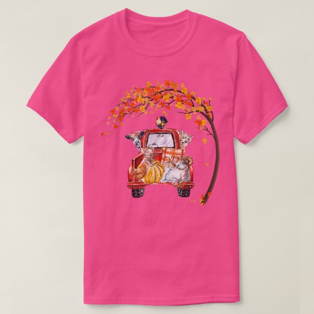Camiseta Pickup Truck Farm Animals Fall Tree Leaves Cows Ch (Frente do Design)