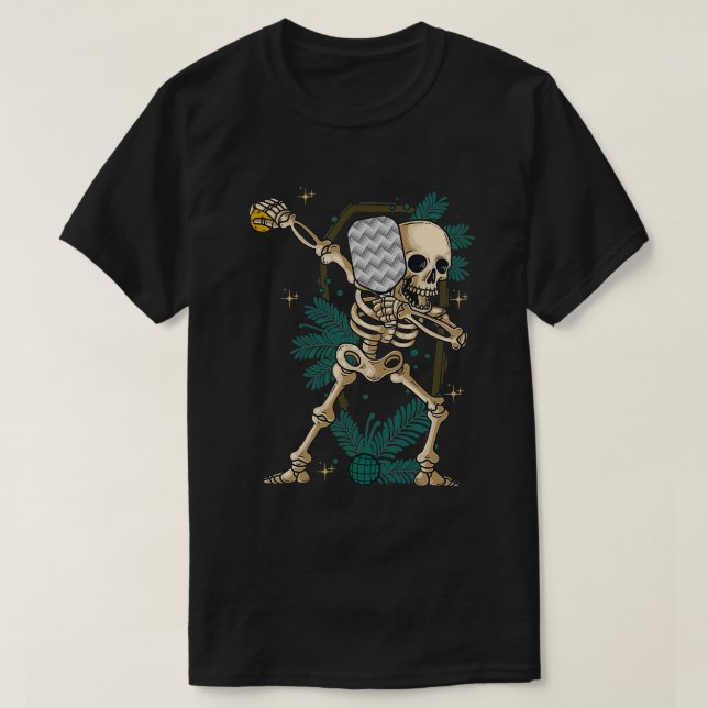 Camiseta Picleball de Halloween - Picada de Skeleton (Frente do Design)