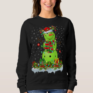 Camiseta Picleball Xmas Iluminação Engraçado Snowman Pickle