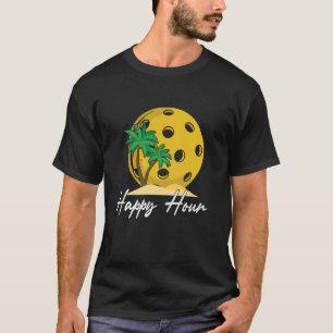 Camiseta Picles Bola Palmeira Hora Feliz Pickleball Homens 