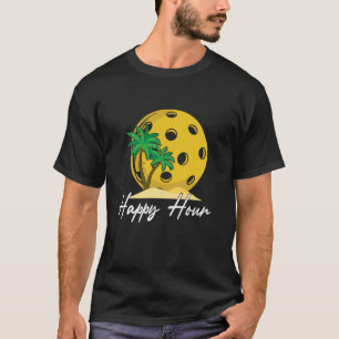 Camiseta Picles Bola Palmeira Hora Feliz Pickleball Homens 