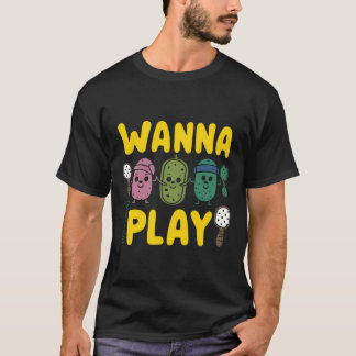 Camiseta Picles de Cartoon Bonito Quer Jogar Pickleball
