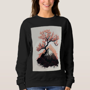 Camiseta Pico de montanha nevado com flor de cerejeira japo