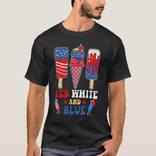 Camiseta Picolé Branco Vermelho E Azul 4 De Julho