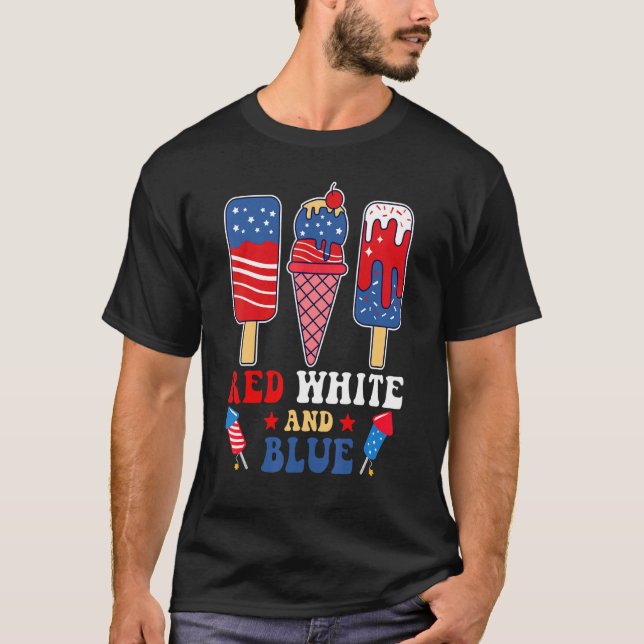 Camiseta Picolé Branco Vermelho E Azul 4 De Julho (Frente)