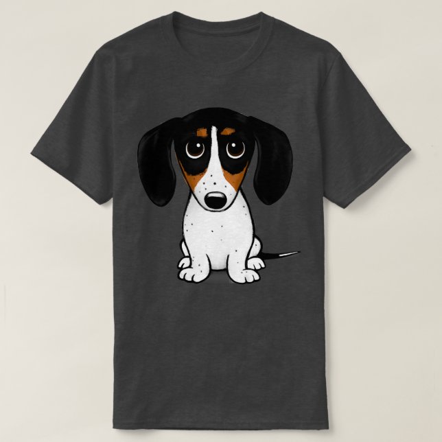 Camiseta Piebald Dachshund Cute Black Tan e White Wiener  (Frente do Design)