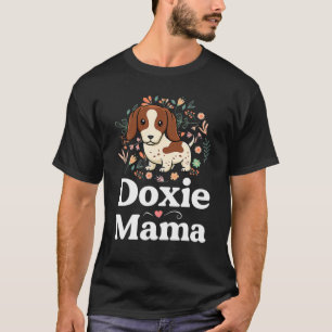 Camiseta Piebald Dachshund Mãe Doxie Mama Floral Dog Lover