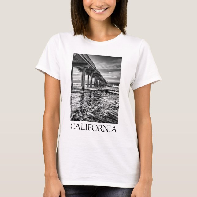 Camiseta Píer B&W ao amanhecer, Califórnia (Frente)