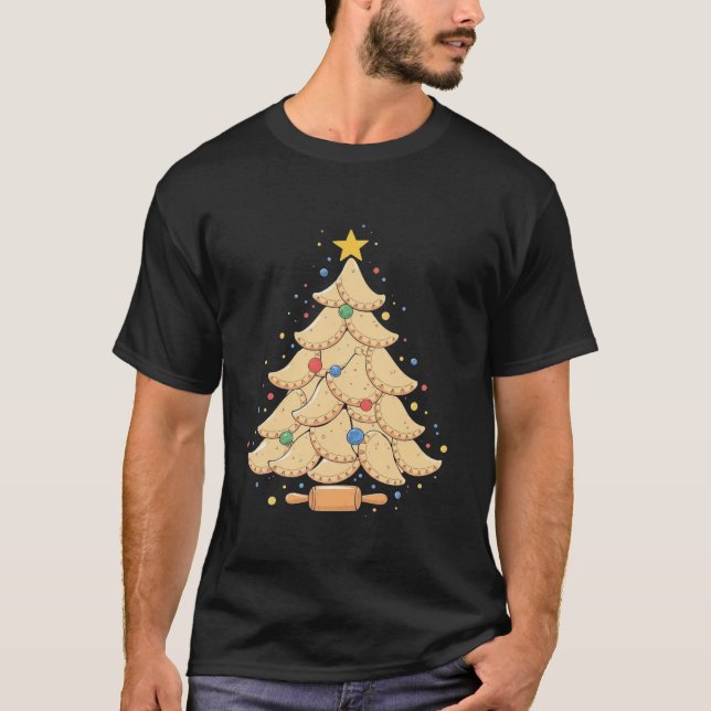 Camiseta Pierogi Tree Polonesa Comida de Natal Engraçado Te (Frente)
