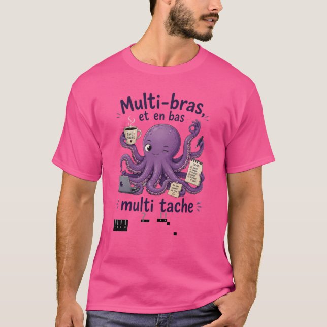 Camiseta Pieuvre Mauve Multi-bras & Multi-tâche – café (Frente)
