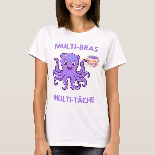 Camiseta Pieuvre Multi-Bras Multitâche avec Café – Humour  (Frente)