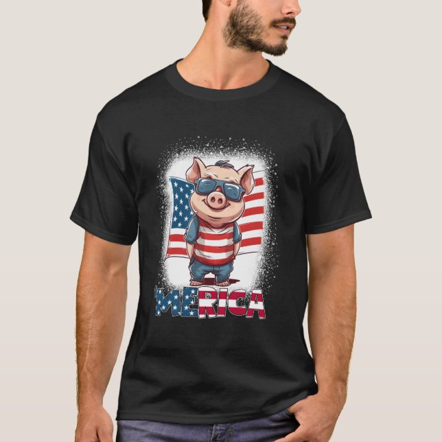 Camiseta Pig 4 De Julho Bandeira Patriótica Merica Usa (Frente)