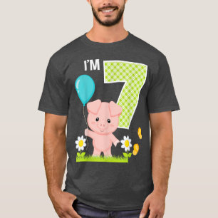 Camiseta Pig 7 Birthday Toddler 7 Anos Aniversário P
