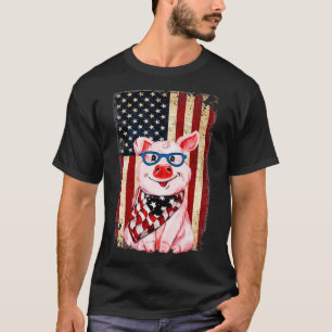 Camiseta Pig American Flag 4 De Julho Agricultores Engraça