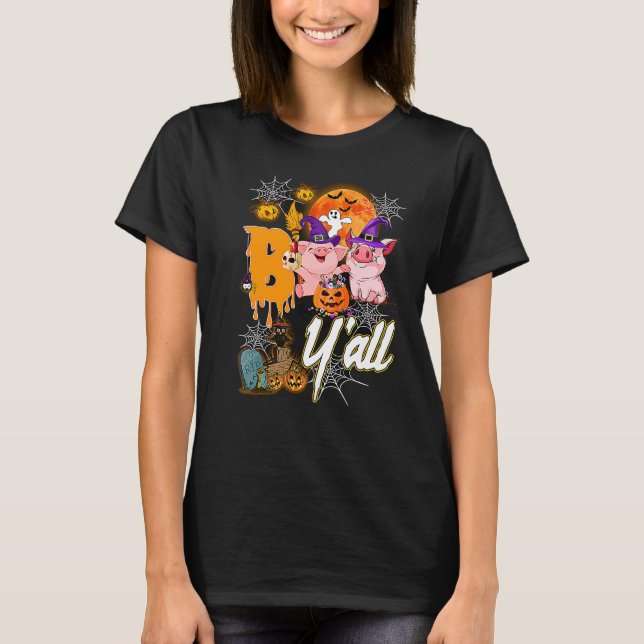 Camiseta Pig Boo Y'all Halloween Cute Pig For Women (Frente)