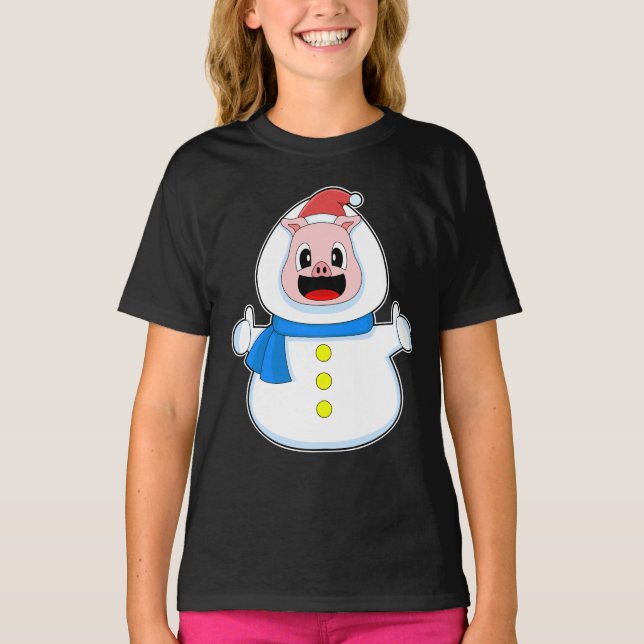 Camiseta Pig Christmas Snowman (Frente)
