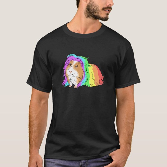 Camiseta Pig Guiné Rainbow Colorful Hairstyle para Guiné P (Frente)