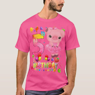 Camiseta Pig Kids 5 Year Old Pig Birthday Girl Cute Pig 5th