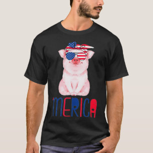 Camiseta Pig Merica 4 de julho Funny Pig American Flag Gi
