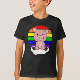 Camiseta Pig Rainbow Glitter Kawaii Piglet Colorir