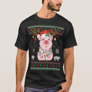 Camiseta Pig Reindeer Papais noeis Xmas Light Ugly Sweater