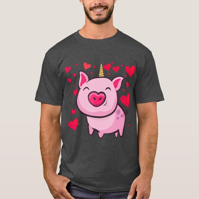 Camiseta Pigacorn Unicorn Pig Lovers Valentines (Frente)