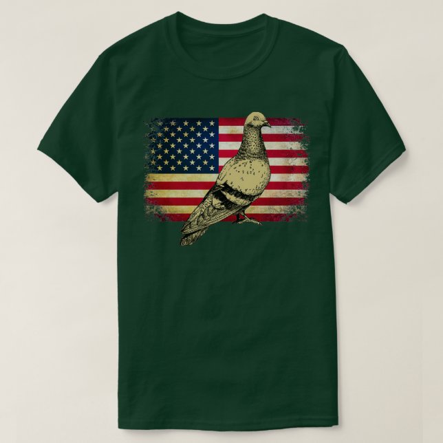 Camiseta Pigeon Bird 4° de julho Bandeira Americana (Frente do Design)