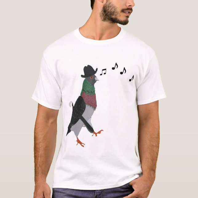 Camiseta Pigeon Sobre Cidade Engraçado (Frente)