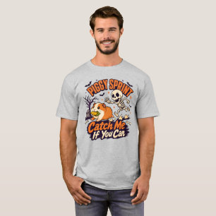 Camiseta Piggy Sprint Halloween   Esqueleto Perseguindo Por