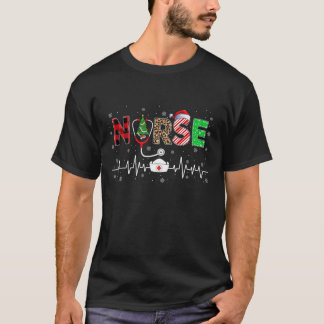 Camiseta Pijama da Árvore de Natal Enfermeira Estetoscópio