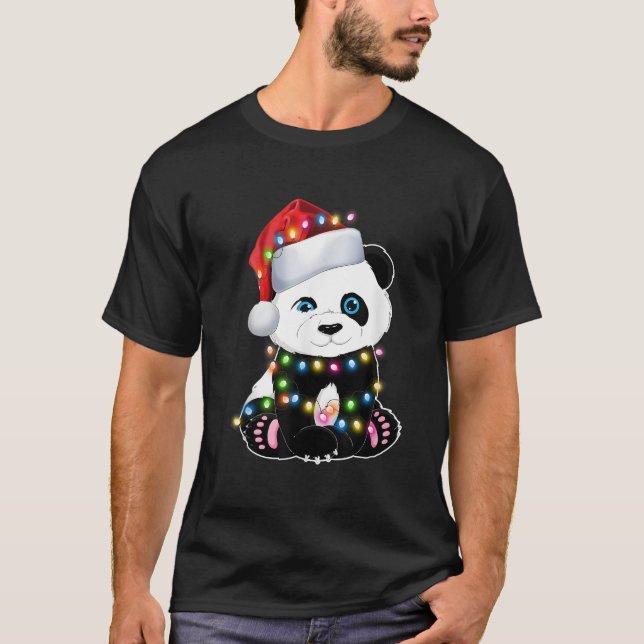 Camiseta Pijama de Luzes do Papai Noel Panda Para Ns (Frente)