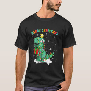 Camiseta Pijama de Natal Árvore Rex Dinossaur Engraçado Din