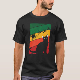 Camiseta Pijama de Natal de Gato Preto Fofo Papai Noel Rena