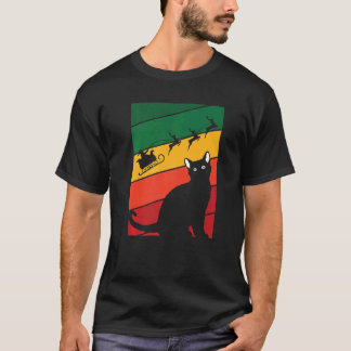 Camiseta Pijama de Natal de Gato Preto Fofo Papai Noel Rena