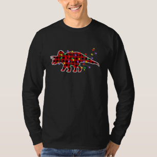 Camiseta Pijama de Natal de X Triceratops Xadrez Vermelho