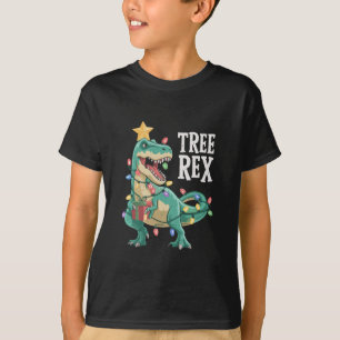 Camiseta Pijama de Natal Dinosaur Tree Rex Luzes de Natal 