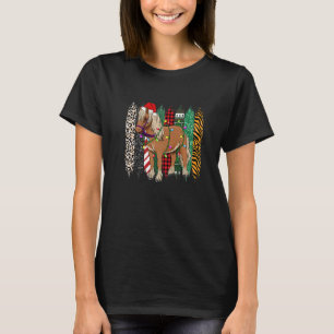 Camiseta Pijama de Natal Equina Xadrez Vermelha de Santa Ha