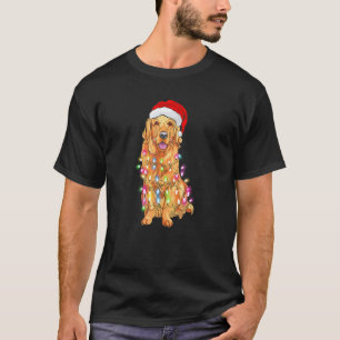 Camiseta Pijama de Natal Retriever Dourado Luzes de Natal C