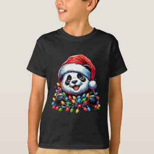 Camiseta Pijama de Panda do Papai Noel Luz de Natal