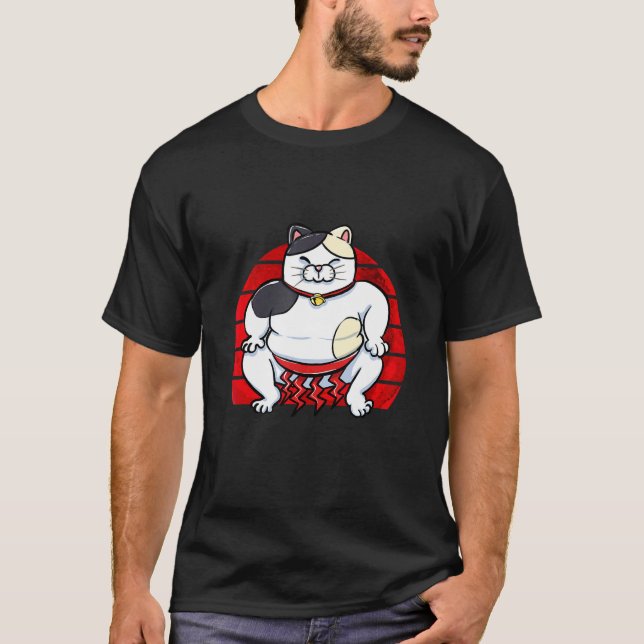 Camiseta Pijamas de gato fofo de ringue de sumô (Frente)