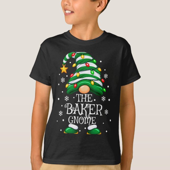 Camiseta Pijamas de Natal do gnomo da padaria combinando fa (Frente)