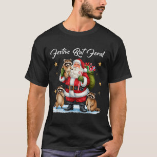 Camiseta Pijamas de Natal do Papai Noel Guaxinim Festivo Ma
