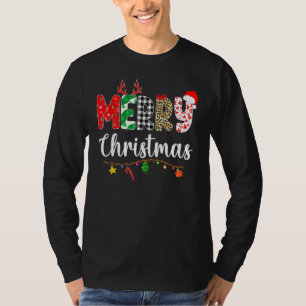 Camiseta Pijamas de Natal Leopardo Xadrez Vermelho Feliz Na