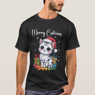 Camiseta Pijamas de Natal Roupa de Gato Feliz Catmas Gatos