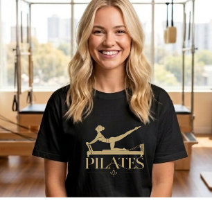 Camiseta Pilates Reformer-Gráfico Dourado